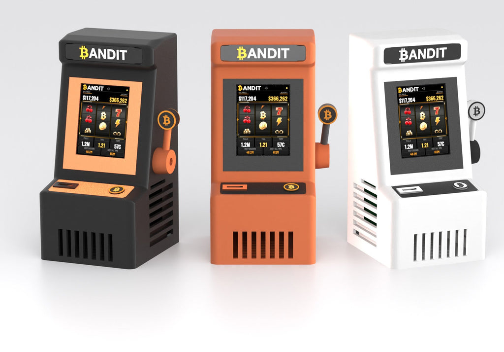 All three ₿ANDIT colourways side by side: black, Bitcoin orange and white