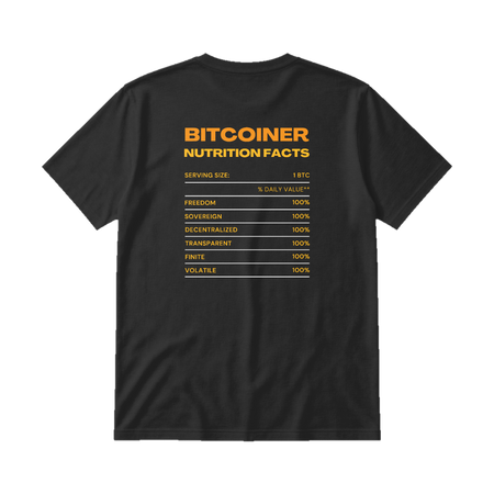 Bitcoiner Nutrition Facts Tee Black back