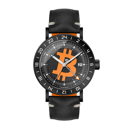 CRYPTOMATIC Jetsetter JET-212, black PVD case, black dial with orange Bitcoin motif