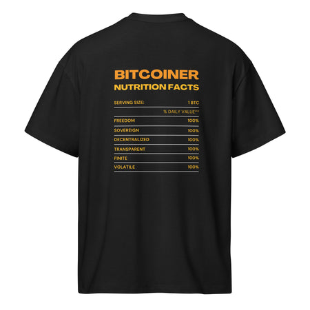 Bitcoiner Nutrition Facts Tee Black back