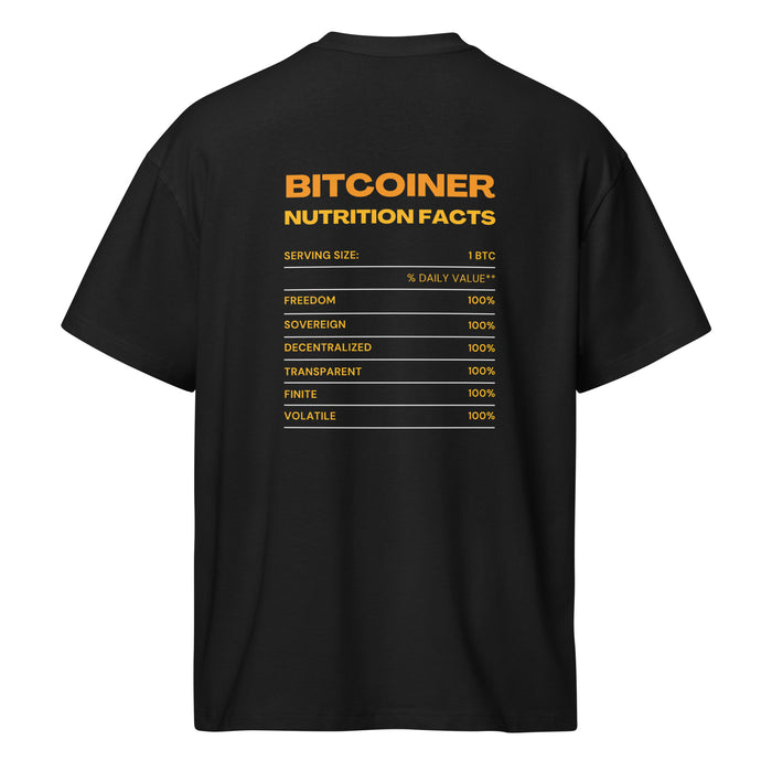 Bitcoiner Nutrition Facts Tee Black back