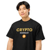 Crypto Minimalist Orange and Gold Tee - closeup