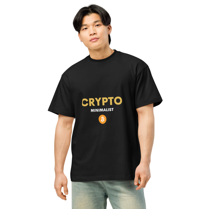 Crypto Minimalist Orange and Gold Tee on model, front