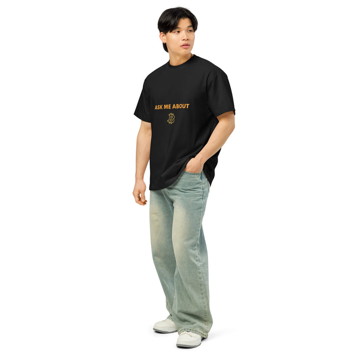 Bitcoiner Nutrition Facts Tee on model, side
