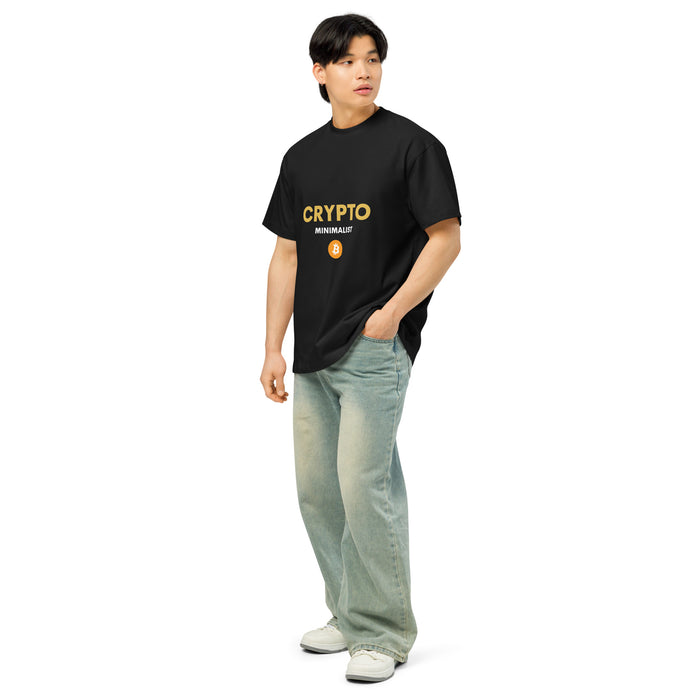 Crypto Minimalist Orange and Gold Tee on model, side